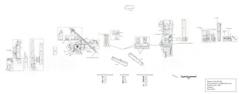 rchaeological site plan of shipwreck site RI 2394, located in Newport Harbor, Rhode Island, USA.
